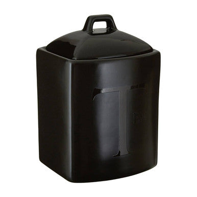 Black Text Stoneware Tea Canister