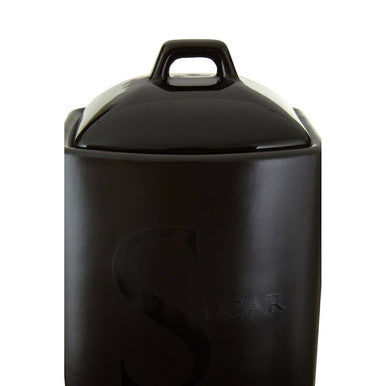 Black Text Stoneware Sugar Canister
