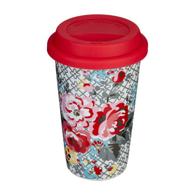 Taza Floral  Ceramic Travel Mug with Silicone Lid