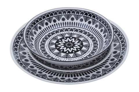 Maya 12 Piece Black And White Dinner Set
