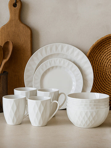 Avie 16 Pc Embossed Geo Dinner Set