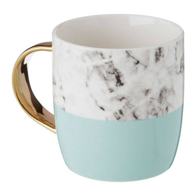 Frosted Deco Marble Effect and Pastel Green Monogram Mug, H