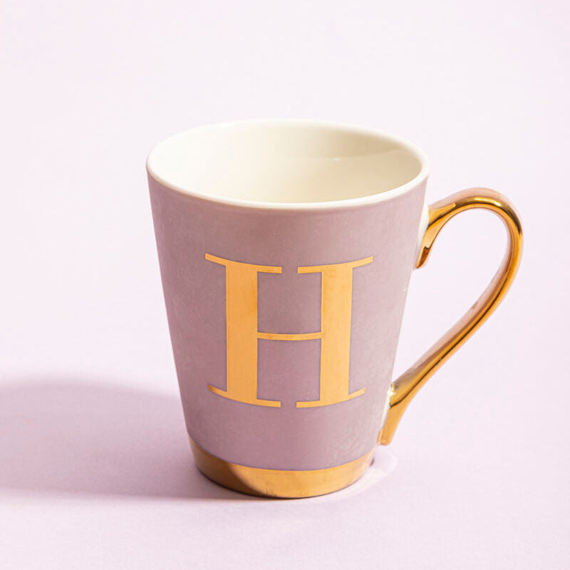 Frosted Deco Lilac Monogram Mug, H