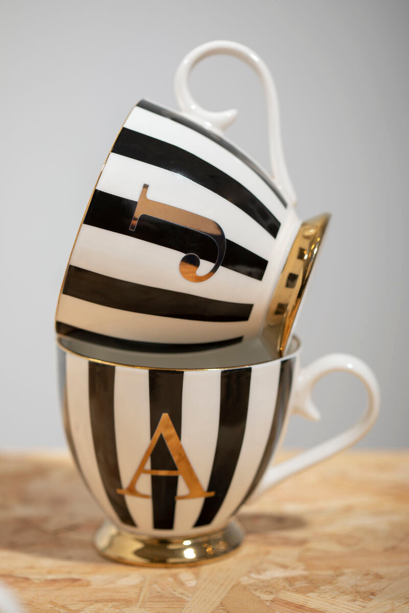 Duchess Black and White Monogram Mug, J