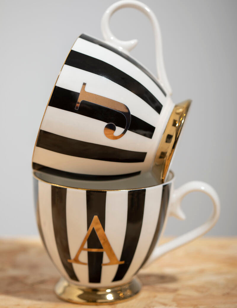 Duchess Black and White Monogram Mug, A