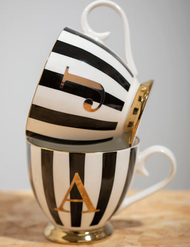 Duchess Black and White Monogram Mug, A