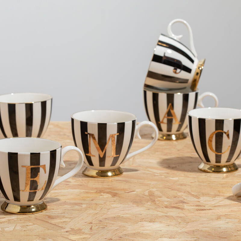 Duchess Black and White Monogram Mug, J