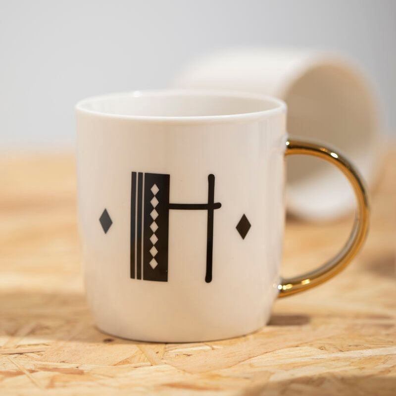 Diamond Deco White Monogram Mug, H
