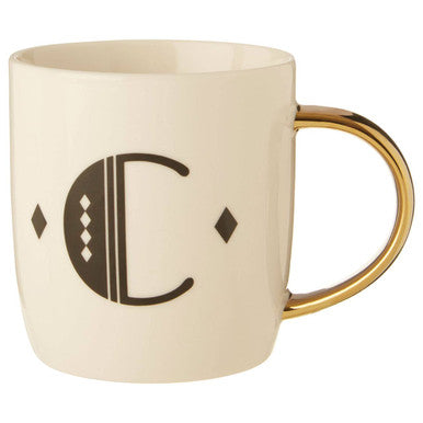 Diamond Deco White Monogram Mug, C