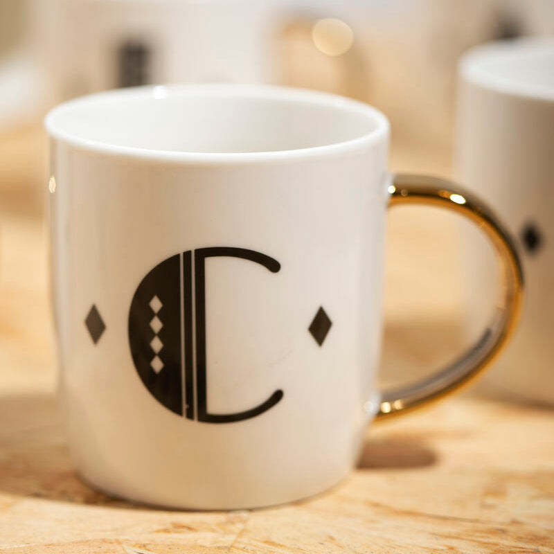 Diamond Deco White Monogram Mug, C