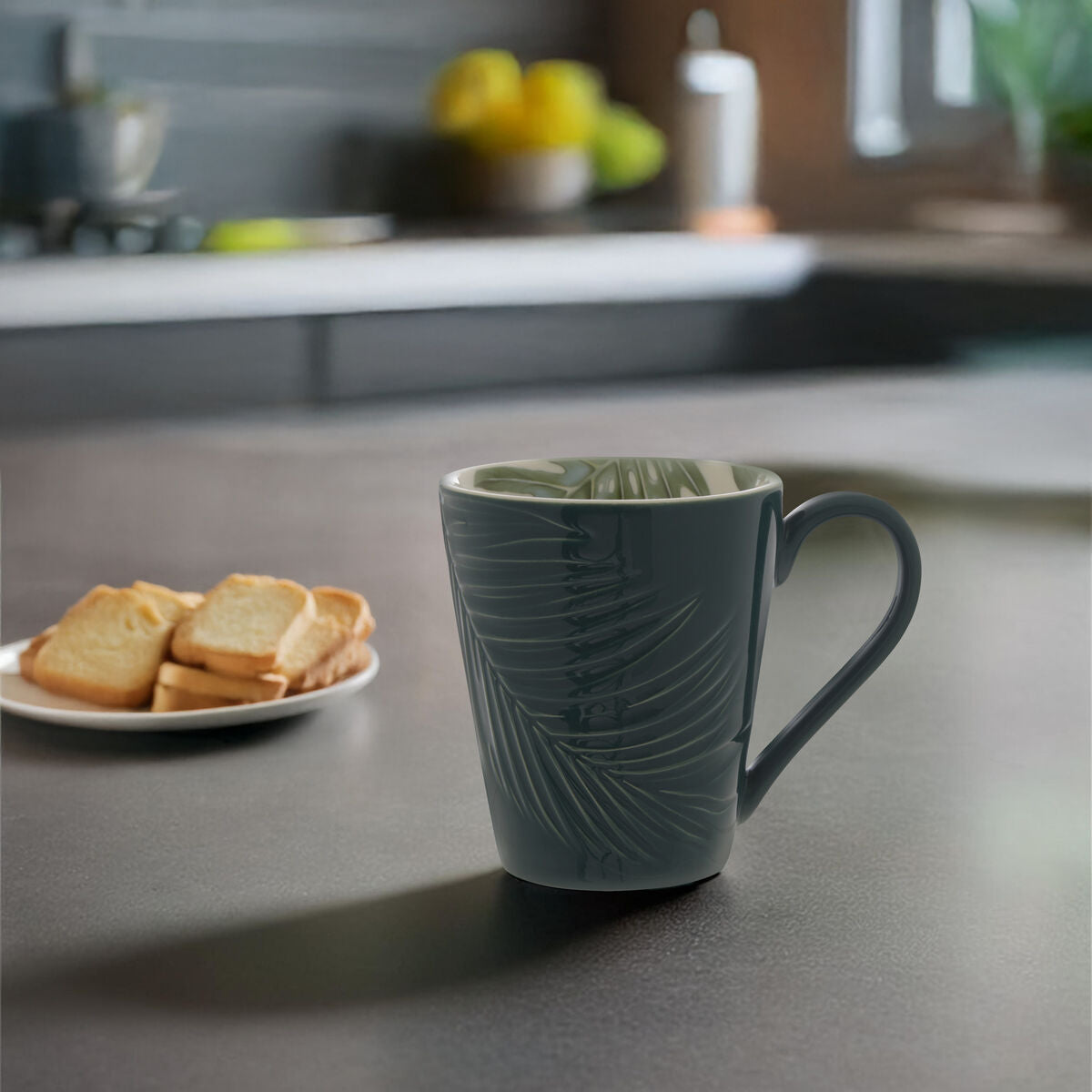 Bali Dark Green Leaf Design Mug