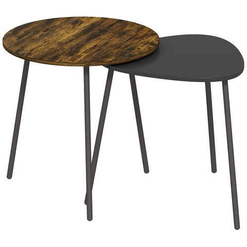 HOMCOM Nesting Side Table Set of 2 - Rustic Brown