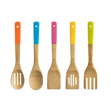 Aleki 5 Piece Bamboo Kitchen Utensil Set With Multi Colour Handles