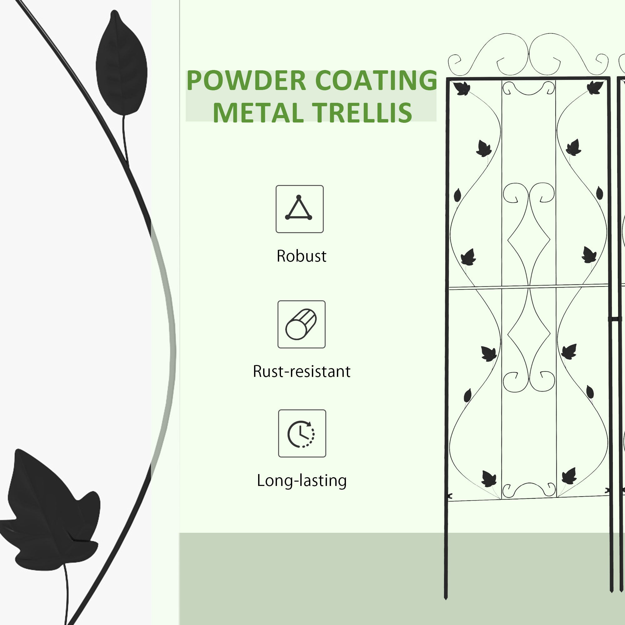 Outsunny Metal Trellis Set of 2, Garden Trellis for Climbing Plants Support Frames, Leaf Design
