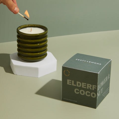 Contemporary Kiln Olive Candle - Elderflower & Coconut