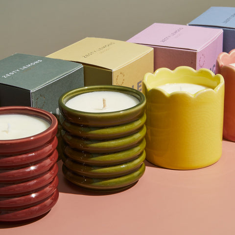 Contemporary Kiln Scalloped Yellow Candle - Lemon & Lavender