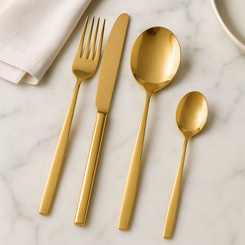 Avie 16 Piece Gold Finish Stainless Steel Cutlery Set