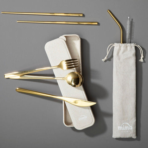 Mimo 6 Piece Gold Travel Cutlery Set With Case