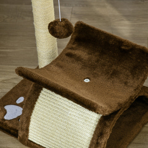 PawHut Cat Tree, Cat Tower for Kittens, Small Cat Condo with Rotatable Top Bar, Sisal Scratching Post, Tunnel, Dangling Balls - Brown
