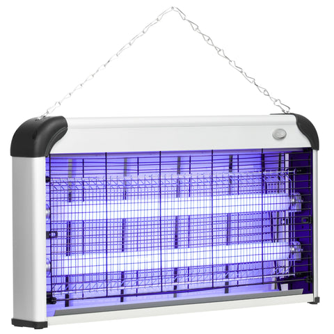 Outsunny Free Standing Wall Hanging 30W Electric Fly Mosquito Killer 60\'e3\'8e\'a1  Coverage Electric Fly Zapper, Bug Zapper, Insect Killer Silver