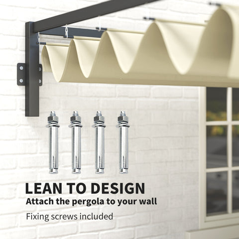 Outsunny 3 x 4m Lean To Steel Pergola, with Moving Fabric Canopy - Khaki