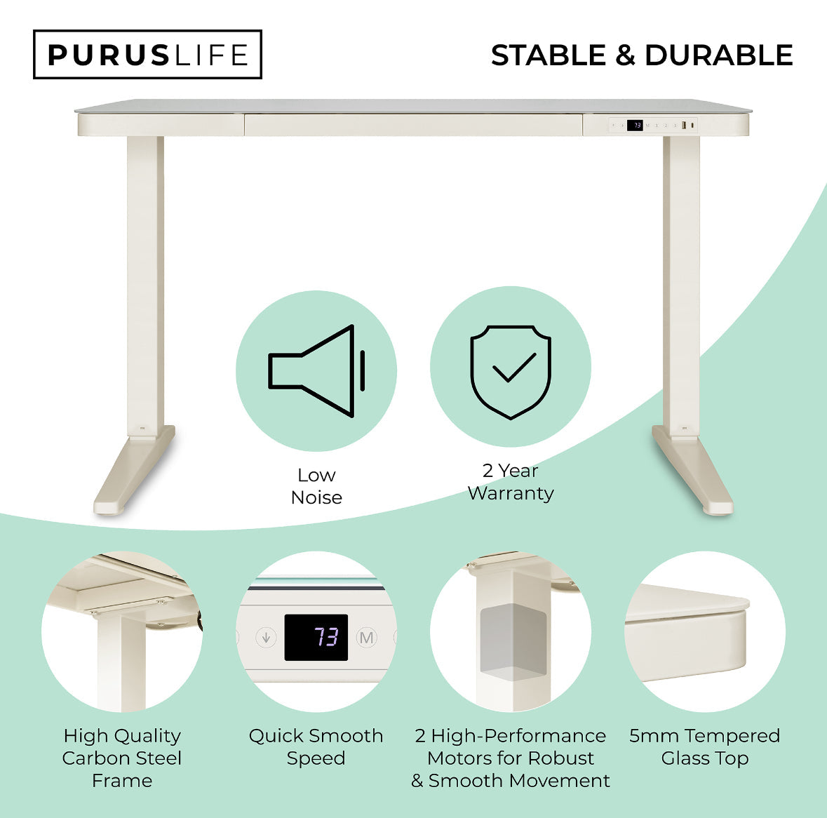 E-Max Electric Height Adjustable Desk White (Glass Top) – Purus Life