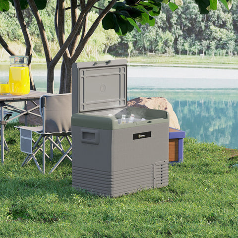 Outsunny 50L Portable Car Refrigerator - Light Green and Grey
