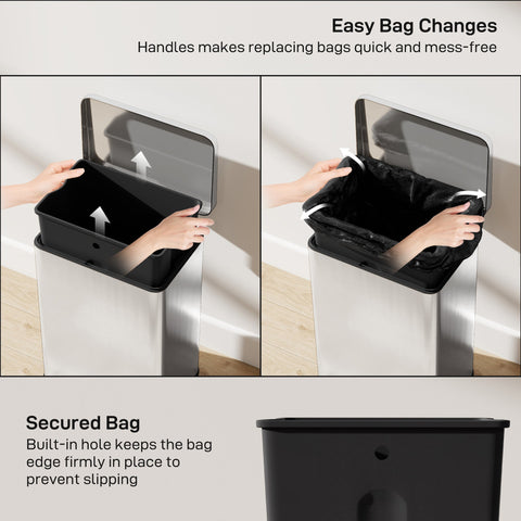 HOMCOM 20L Kitchen Bin with Soft-Close Lid and Stay-Open Function, Stainless Steel Pedal Bin with Removable Inner Bucket for Kitchen, Office, Home, Silver Tone