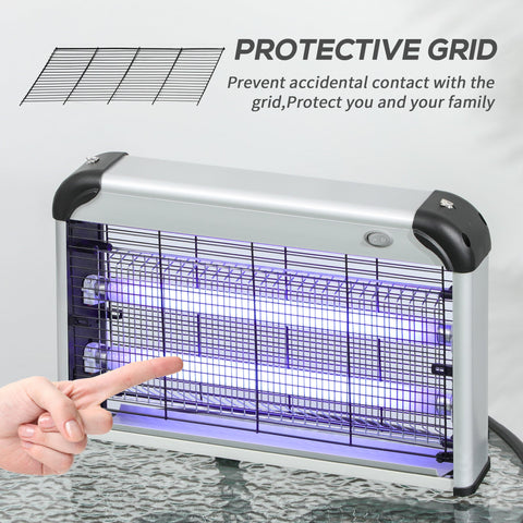 Outsunny Free Standing Wall Hanging 30W Electric Fly Mosquito Killer 60\'e3\'8e\'a1  Coverage Electric Fly Zapper, Bug Zapper, Insect Killer Silver