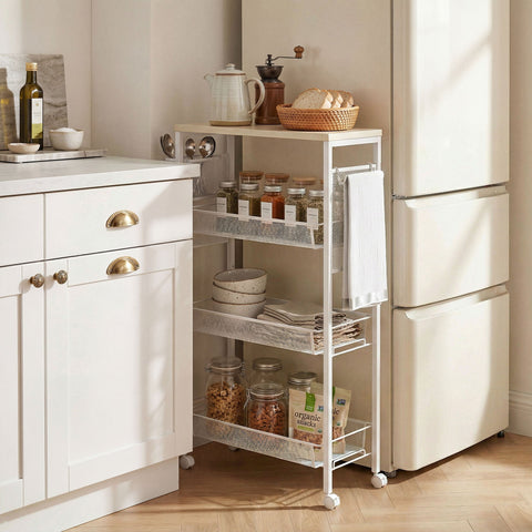 HOMCOM 3-Tier Kitchen Cart with 3 Steel Wire Baskets - White