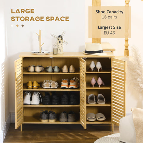 HOMCOM Rustic Shoe Cabinet, 3 Door Shoe Storage Cabinet with 8 Shelves, Natural Wood Finish