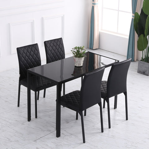 HOMCOM Modern Dining Chairs Upholstered Faux Leather Accent Chairs with Metal Legs for Kitchen, Set of 4, Black
