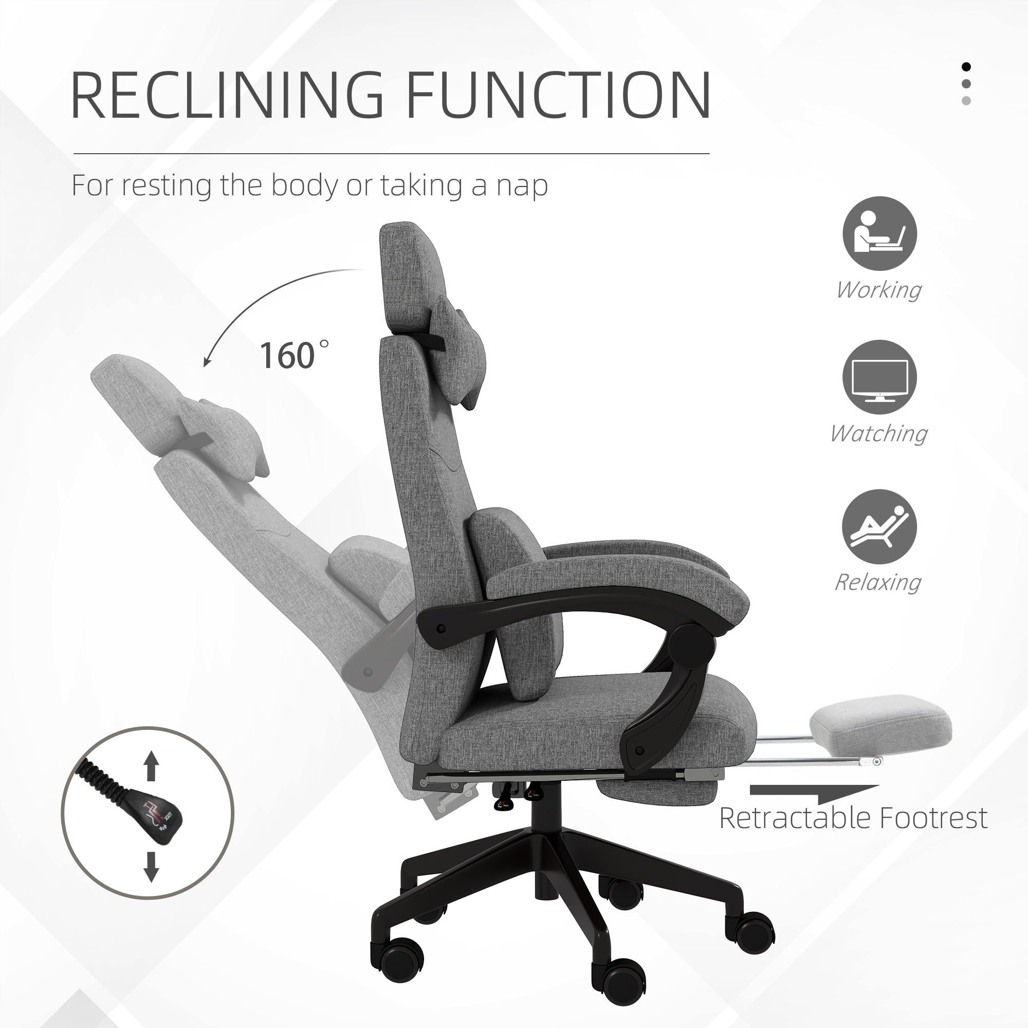 Vinsetto Linen-Look Office Chair, with 160\'c2\'b0 Reclining Back and Footrest - Grey