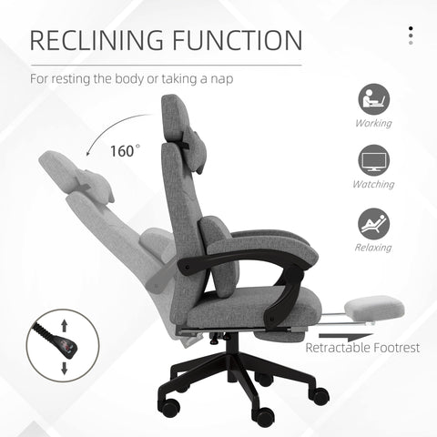 Vinsetto Linen-Look Office Chair, with 160\'c2\'b0 Reclining Back and Footrest - Grey