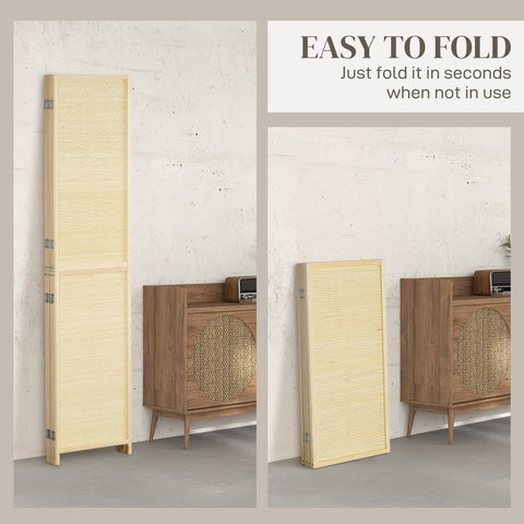 HOMCOM Room Divider, Freestanding Privacy Screen, 4 Panel Folding, 180 x 180cm, Natural