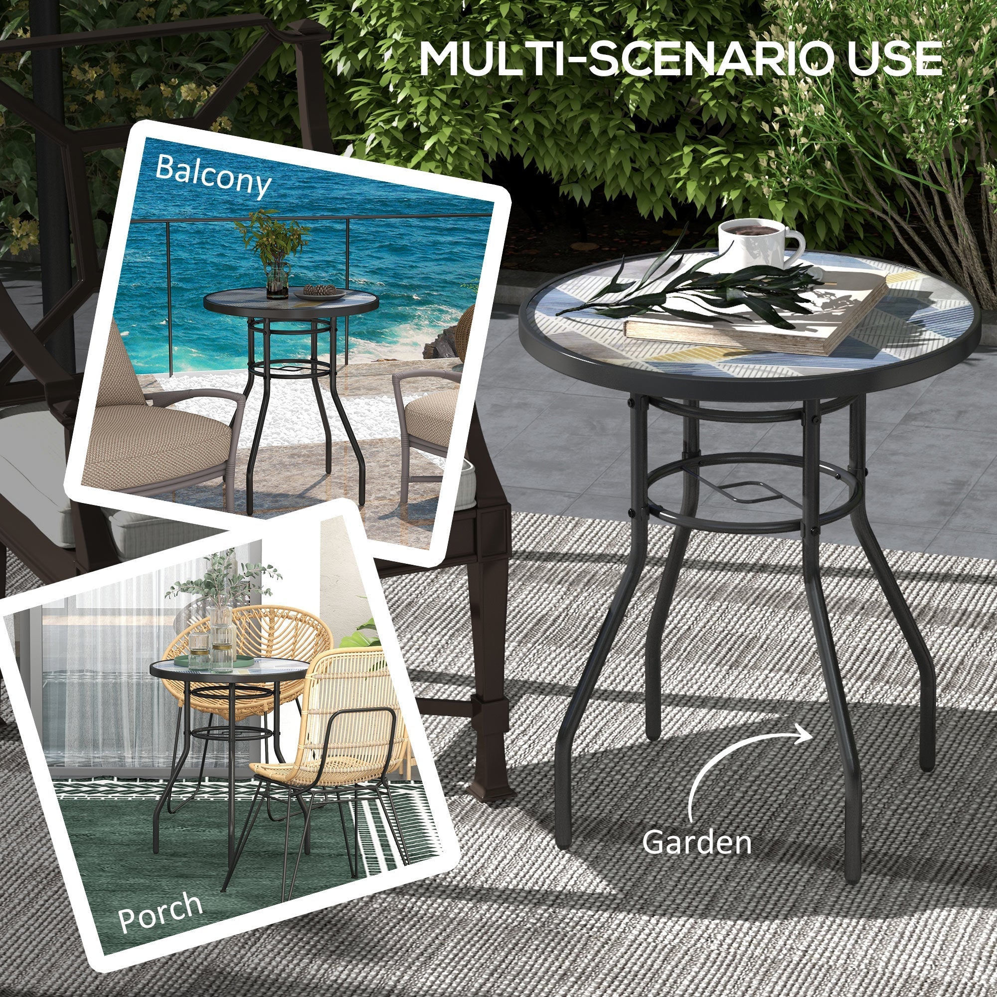 Outsunny \'ce\'a660 Garden Table, with Glass Printed Tabletop - Multicolour