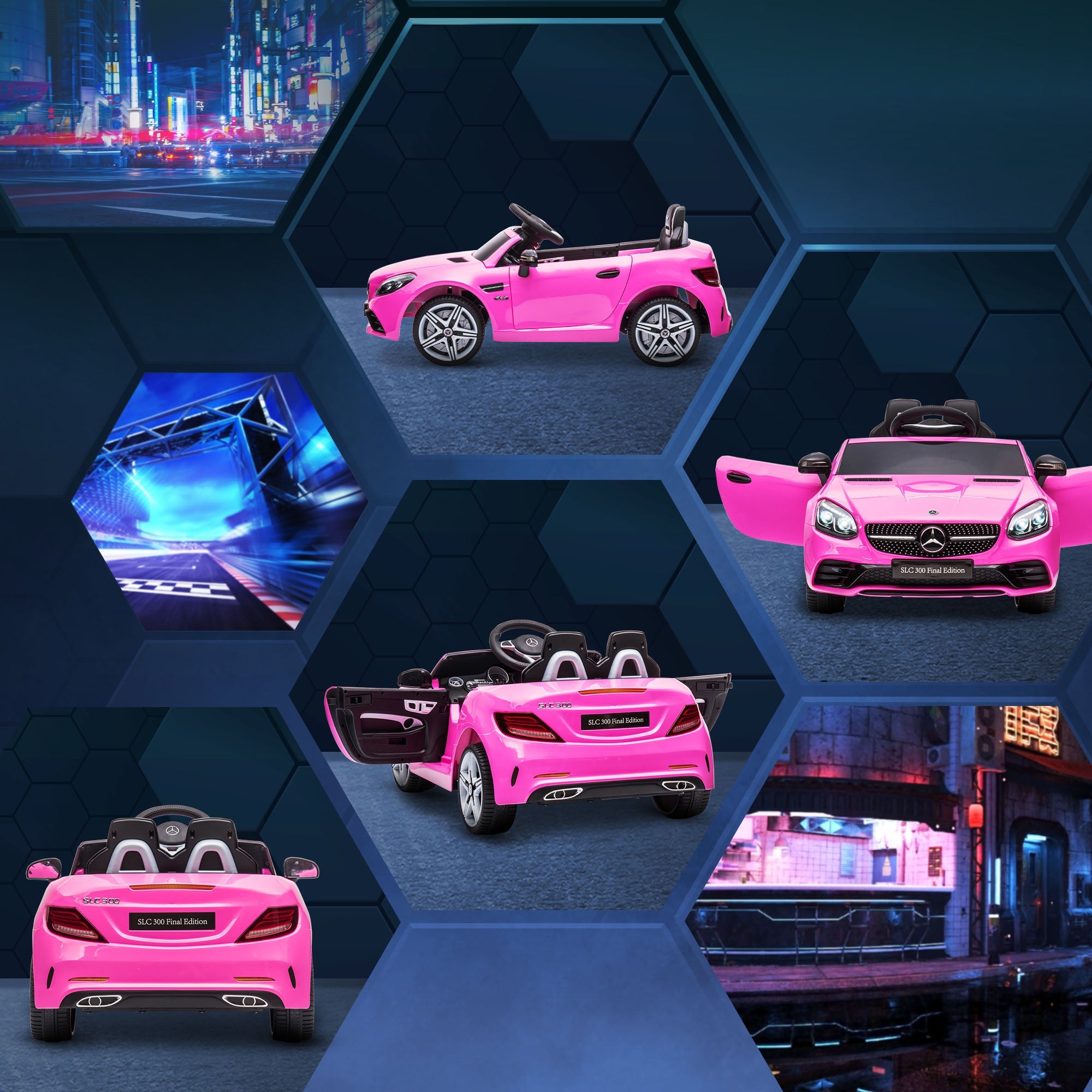 AIYAPLAY Benz SLC 300 Licensed 12V Electric Car for Kids, Kids' Electric Ride on with Parental Remote, Music Lights, Suspension Wheels for 3-6 Years, Pink
