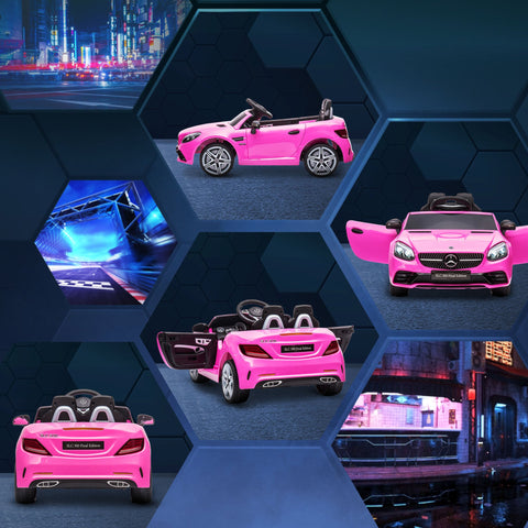 AIYAPLAY Benz SLC 300 Licensed 12V Electric Car for Kids, Kids' Electric Ride on with Parental Remote, Music Lights, Suspension Wheels for 3-6 Years, Pink