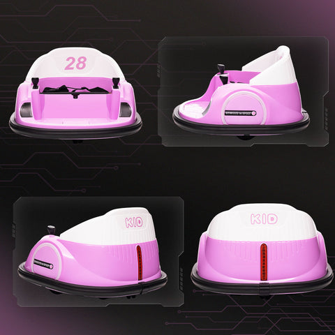 AIYAPLAY 360\'c2\'b0 Rotation Kids Bumper Car, 12V Waltz Car with Remote Control, Dual Joystick, Music, Lights, Pink