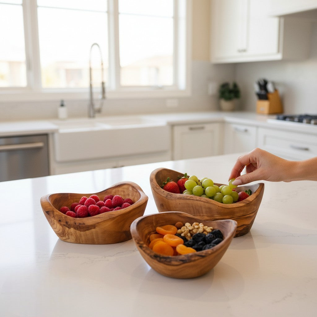 Handmade Olive Wood Boat Bowl | Deep Oval Fruit Salad & Serving Bowl | Beautiful Natural Grain | 13 cm · 15 cm · 18 cm