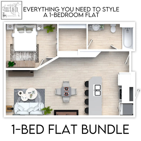 Modern minimalist 1-bedroom flat wall art with white walls light wood flooring and neutral-toned furniture wall art bundle