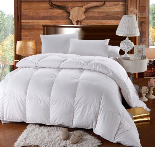 White plush quilt with square stitched panels featuring soft goose feather fill in a 10.5 tog all seasons duvet