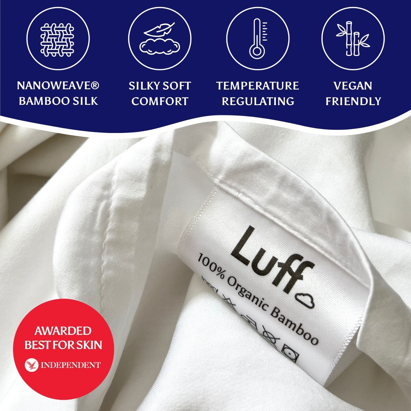 White luff 100% organic bamboo silk duvet cover with soft silky texture and temperature regulating properties