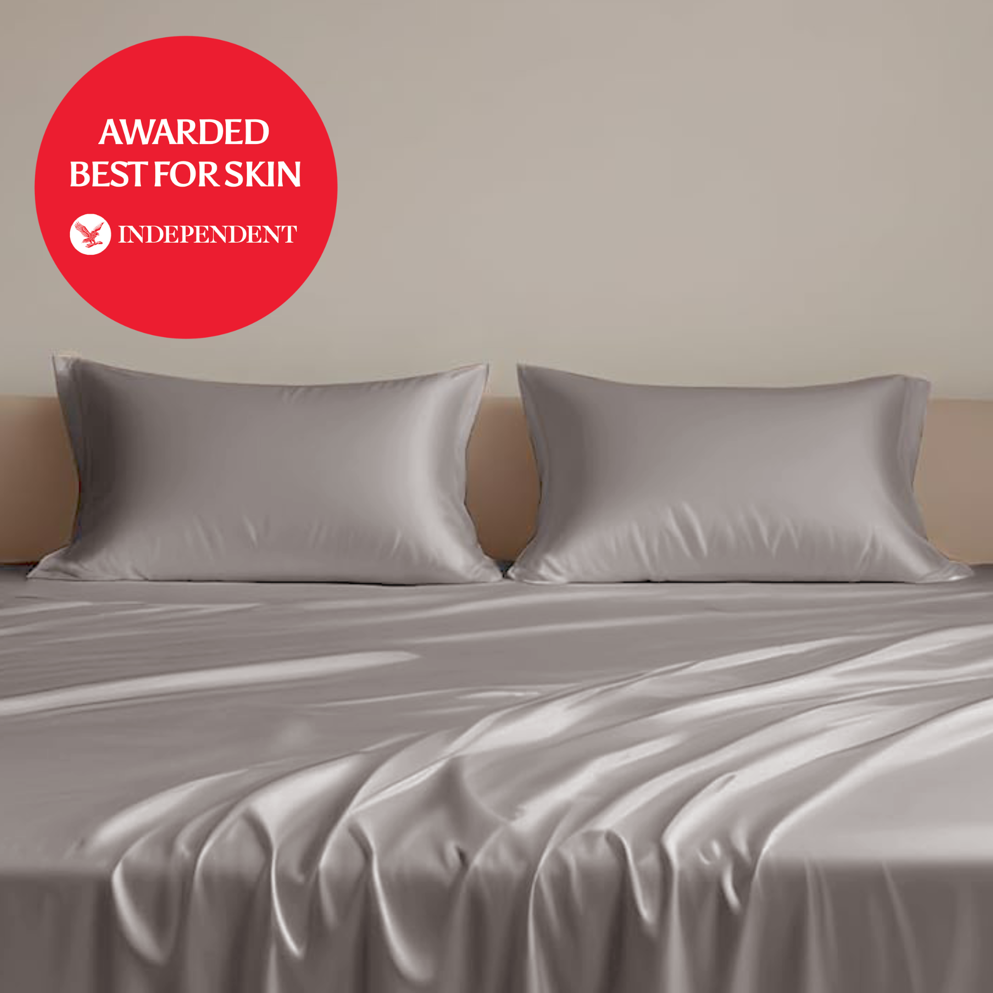 Silver-gray satin 100% organic bamboo silk pillowcases with smooth glossy finish two pack for comfy sleep