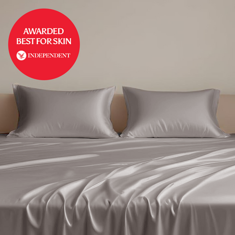 Silver-gray satin 100% organic bamboo silk pillowcases with smooth glossy finish two pack for comfy sleep