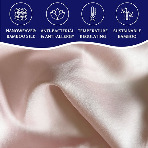 Soft pale pink 100% organic bamboo silk pillowcases made from smooth lustrous nanoweave bamboo fabric 2 pack