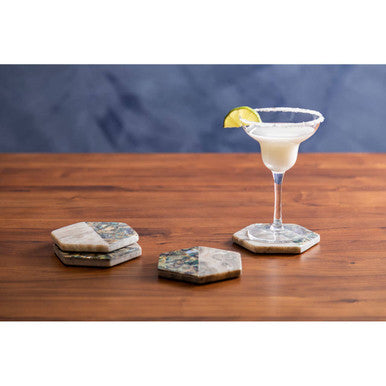 Imogen Set Of 4 Beige Marble And Paua Shell Coasters