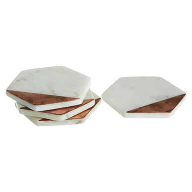 Monzaro Set Of 4 White Marble And Copper Inlay Coasters