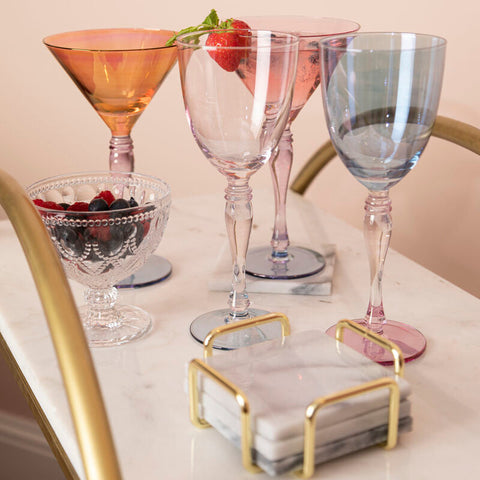 Delphine Set Of 4 White Marble Coasters With Brass Finish Holder