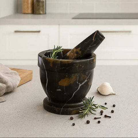 Marmore Black And Gold Marble Mortar And Pestle